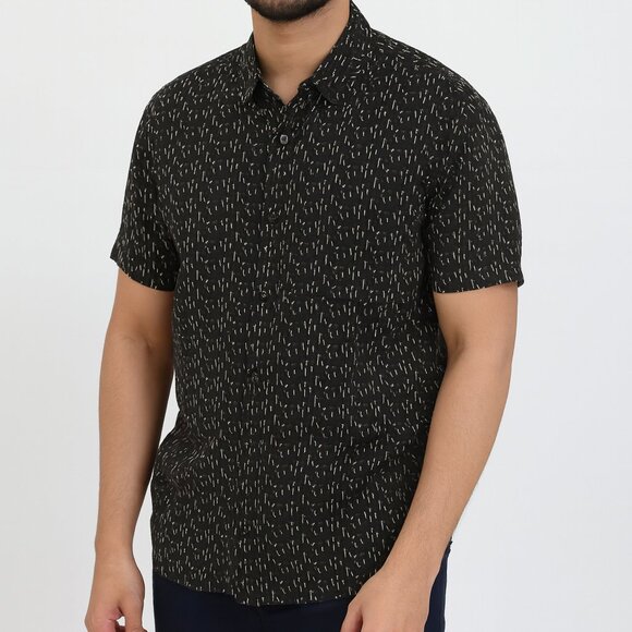 Toscano Other - Toscano Silk Blend Men's Button Up Shirt Short Sleeve Large Black EUC Geometric